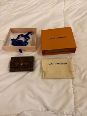Louis Vuitton Monogram Card Case in Brown Canvas with Gold Snap
